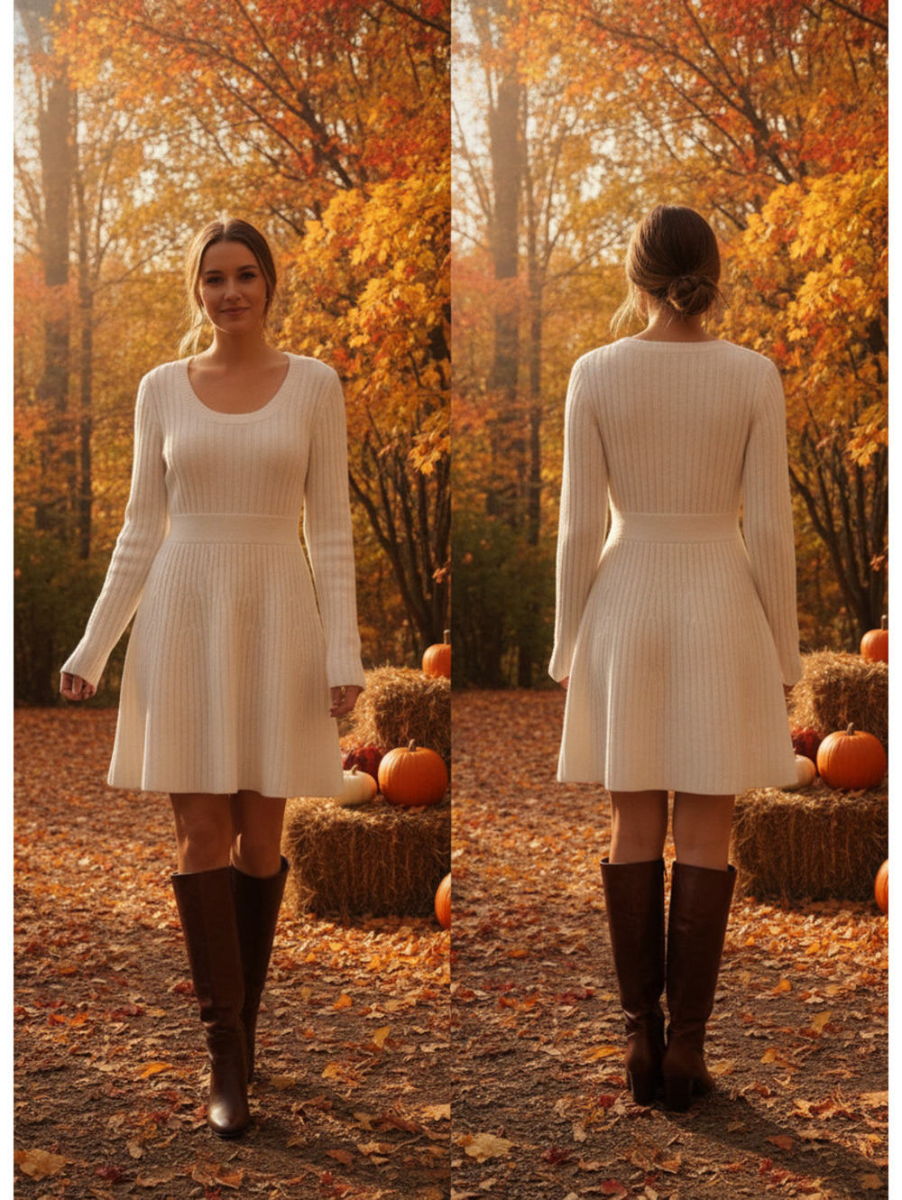 1592 - H&M Divided Women's White Ribbed Knit Sweater Dress Size L - NWT